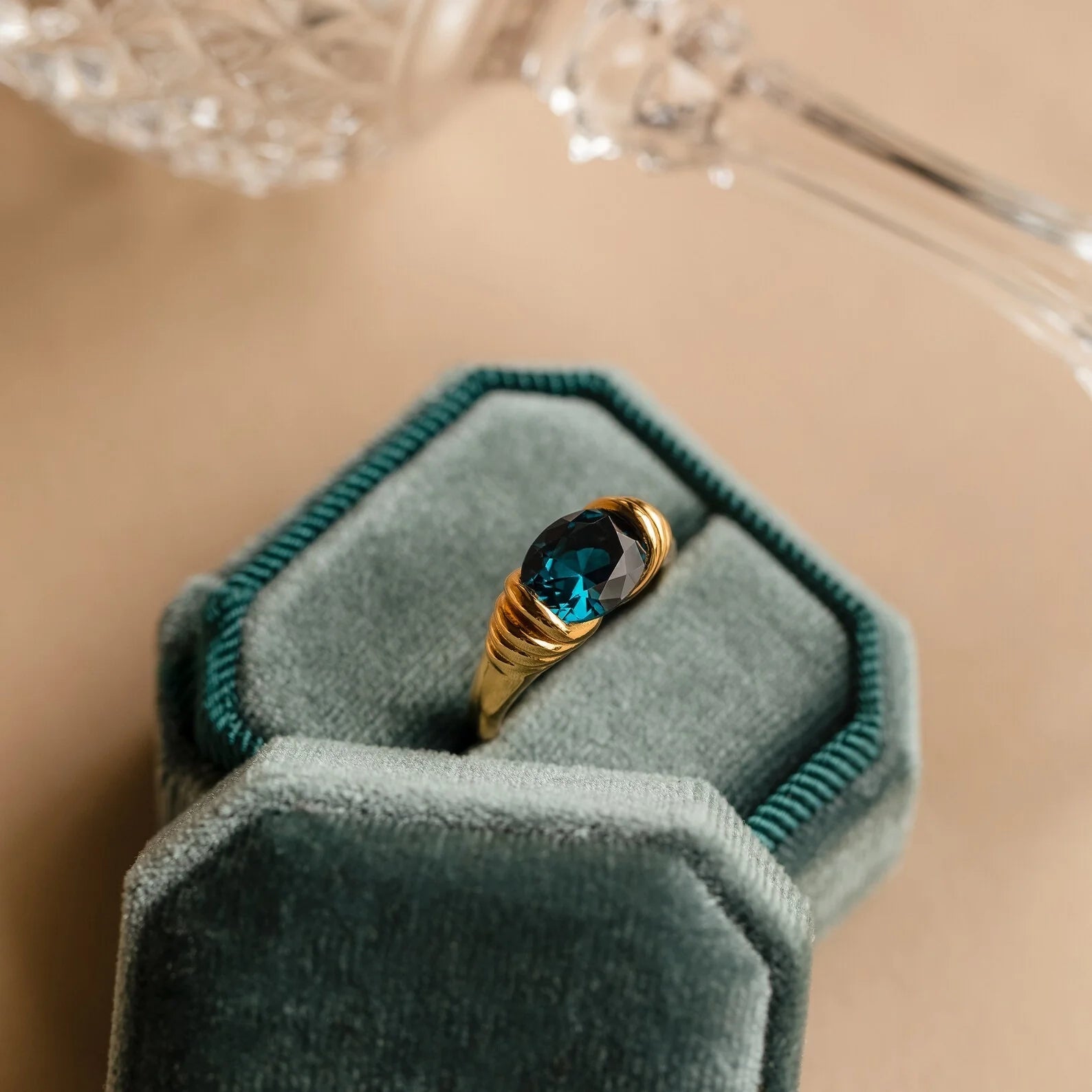 London Blue Signet Ring Silver 18K Gold Plated