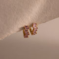 Staggered Baguette Pink Tourmaline Huggies Silver 18K Gold Plated