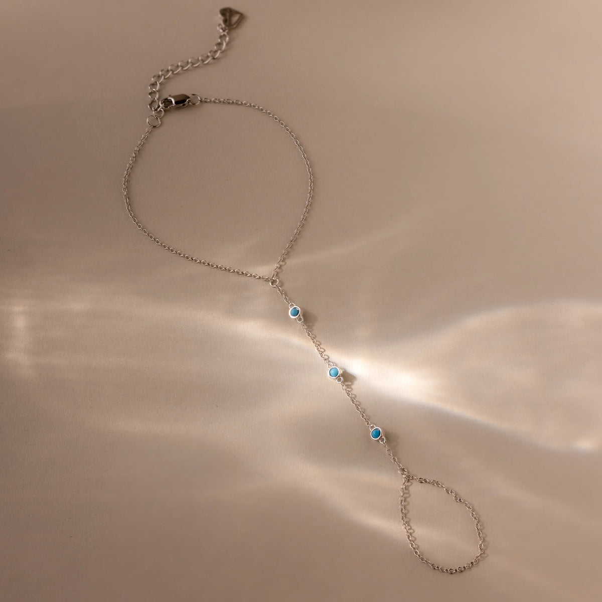 Turquoise Beads Hand Chain Bracelet Silver 18K Gold Plated