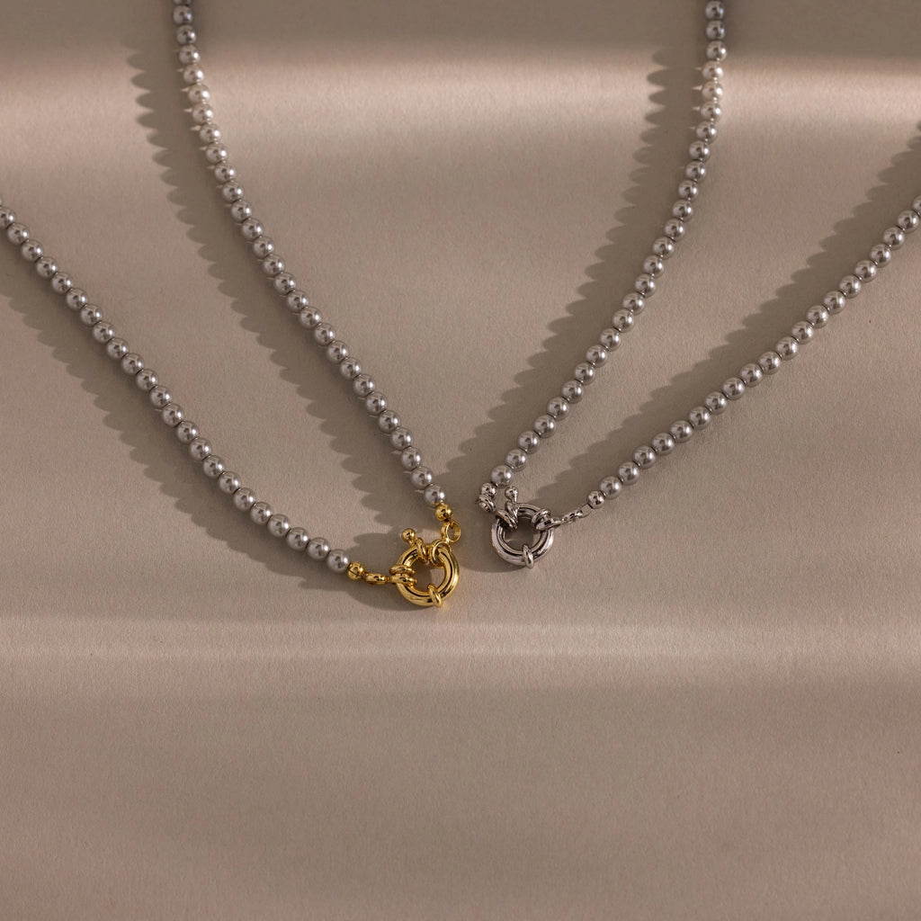 Grey Pearl Charm Necklace Silver 18K Gold Plated