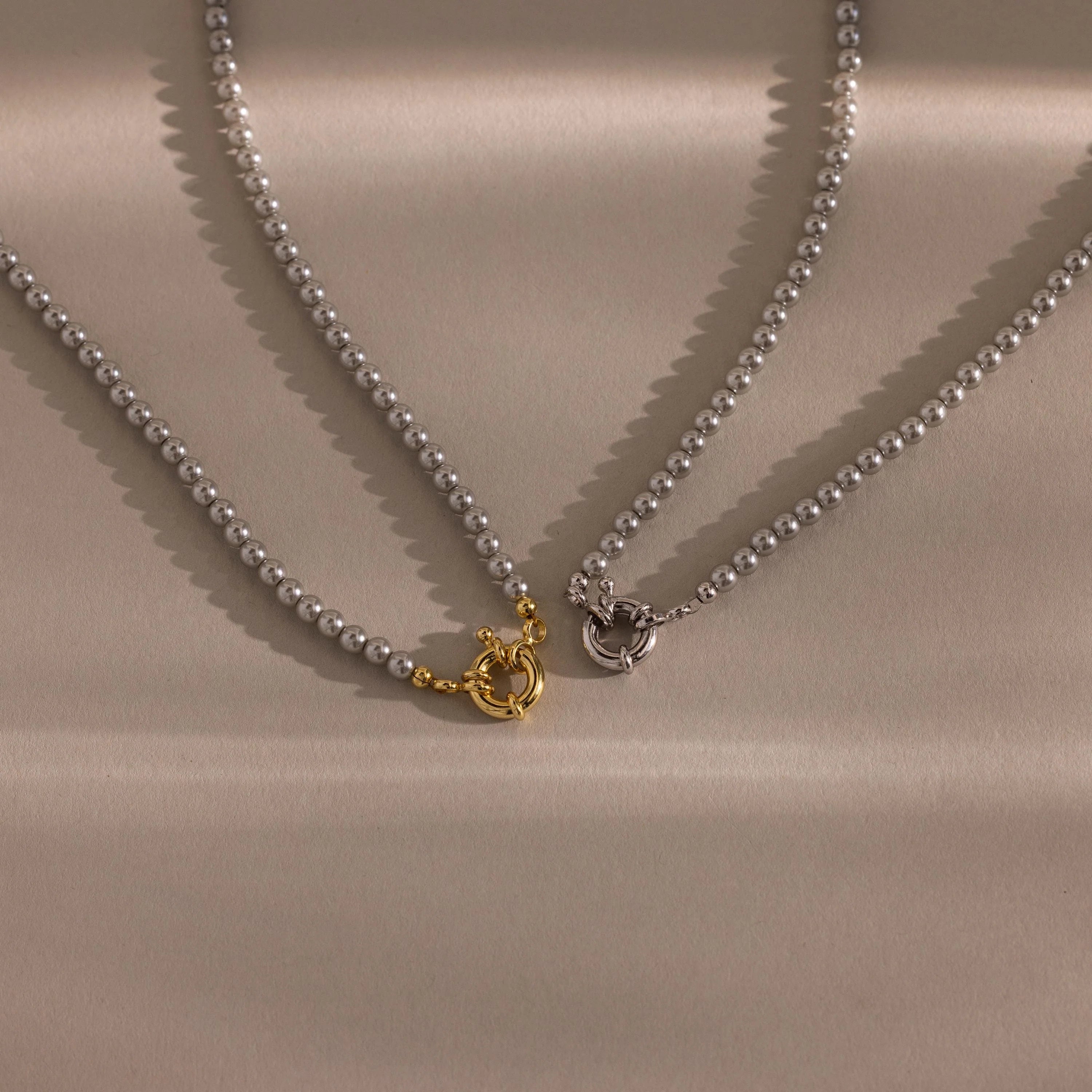 Grey Pearl Charm Necklace Silver 18K Gold Plated