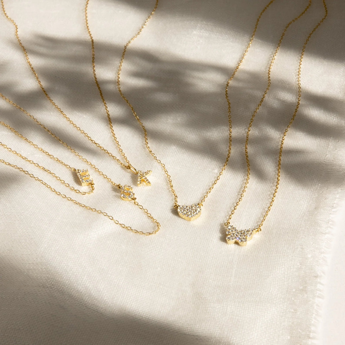 Pave Initial Necklace Silver 18K Gold Plated