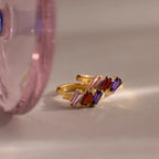 Multiple Tapered Birthstone Huggies Silver 18K Gold Plated