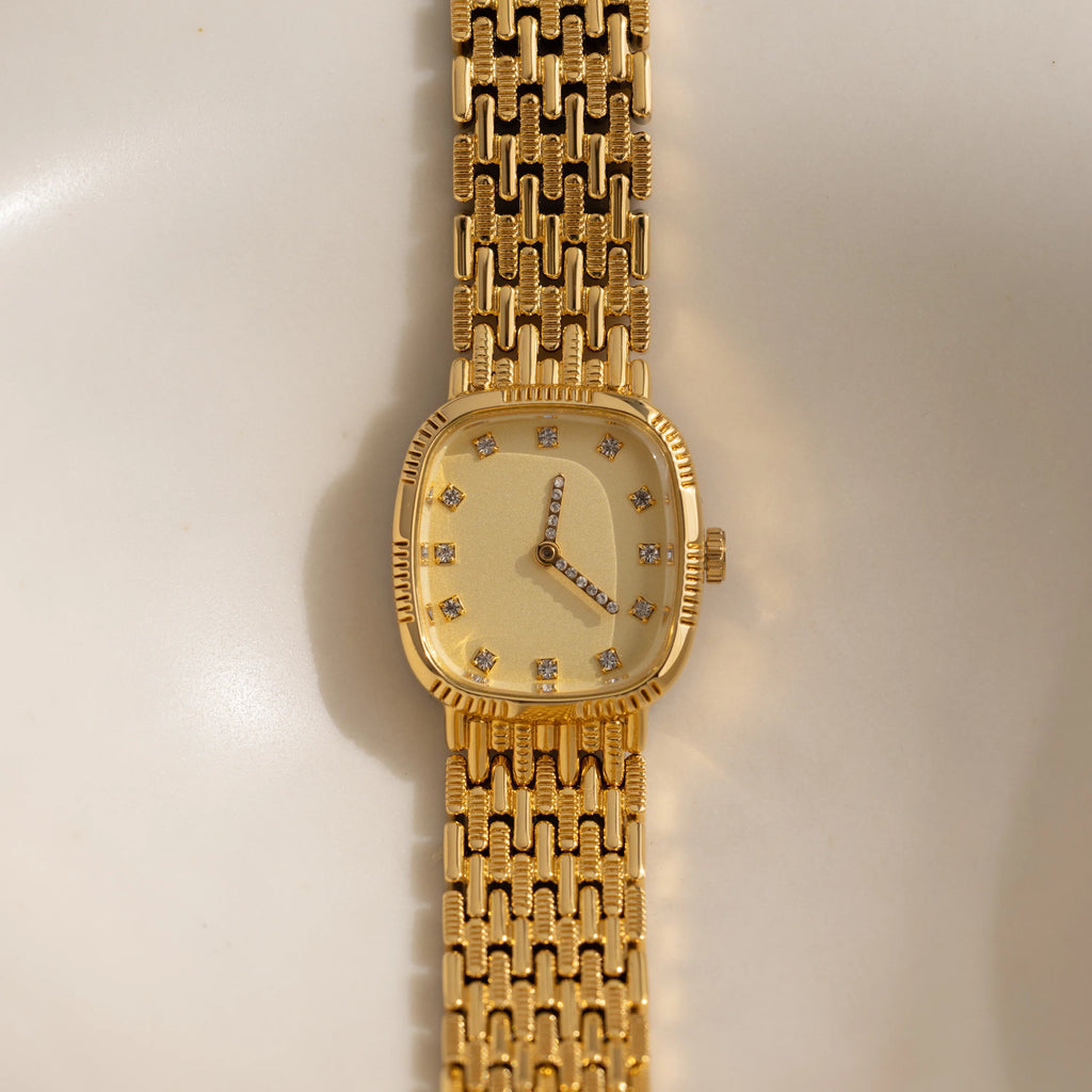 Pave Woven Timepiece Silver 18K Gold Plated