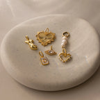 Ribbed Diamond Heart Charm Silver 18K Gold Plated