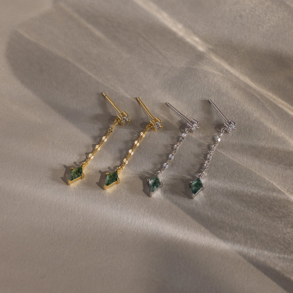 Agate Diamond Earrings Silver 18K Gold Plated