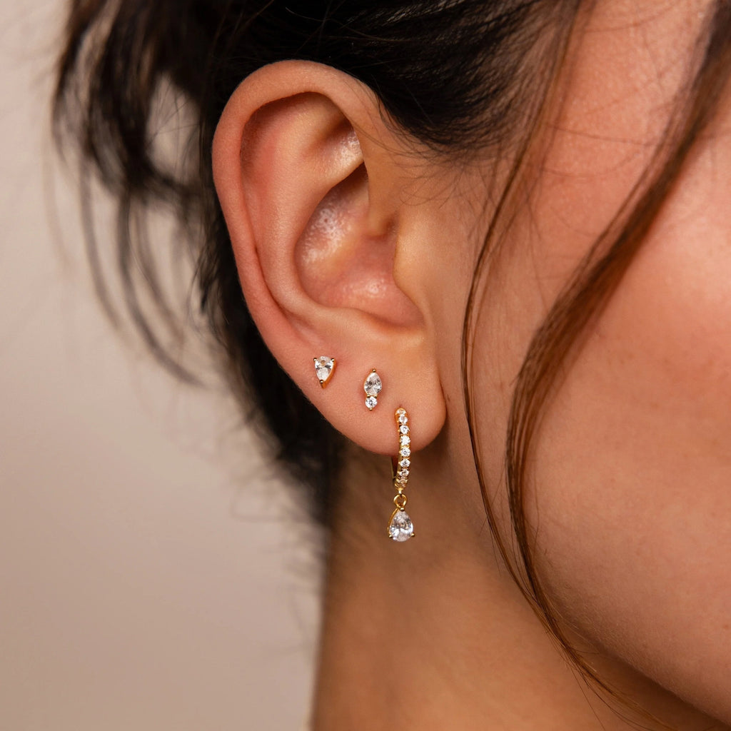 Diamond Drop Earrings Set Silver 18K Gold Plated