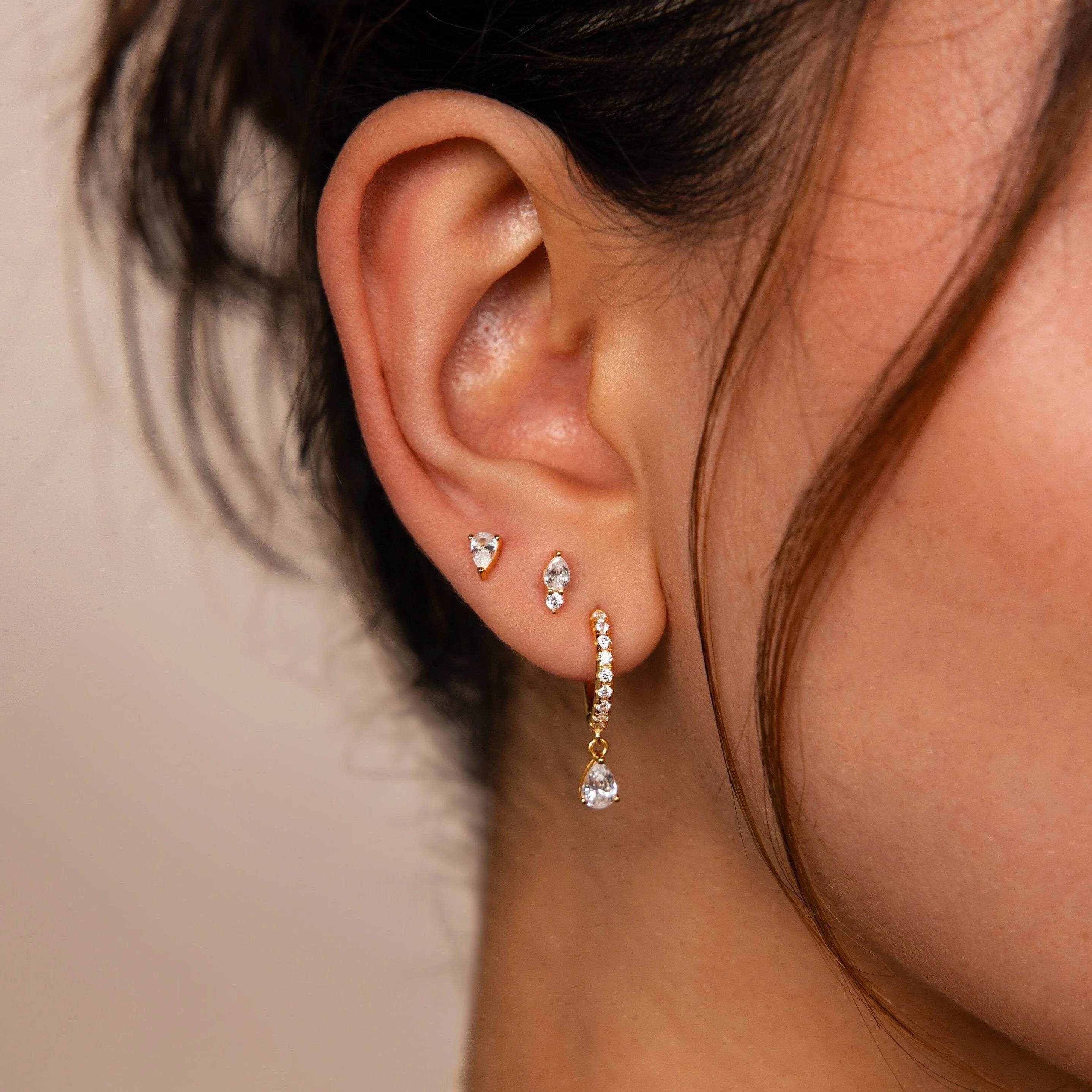 Diamond Drop Earrings Set Silver 18K Gold Plated