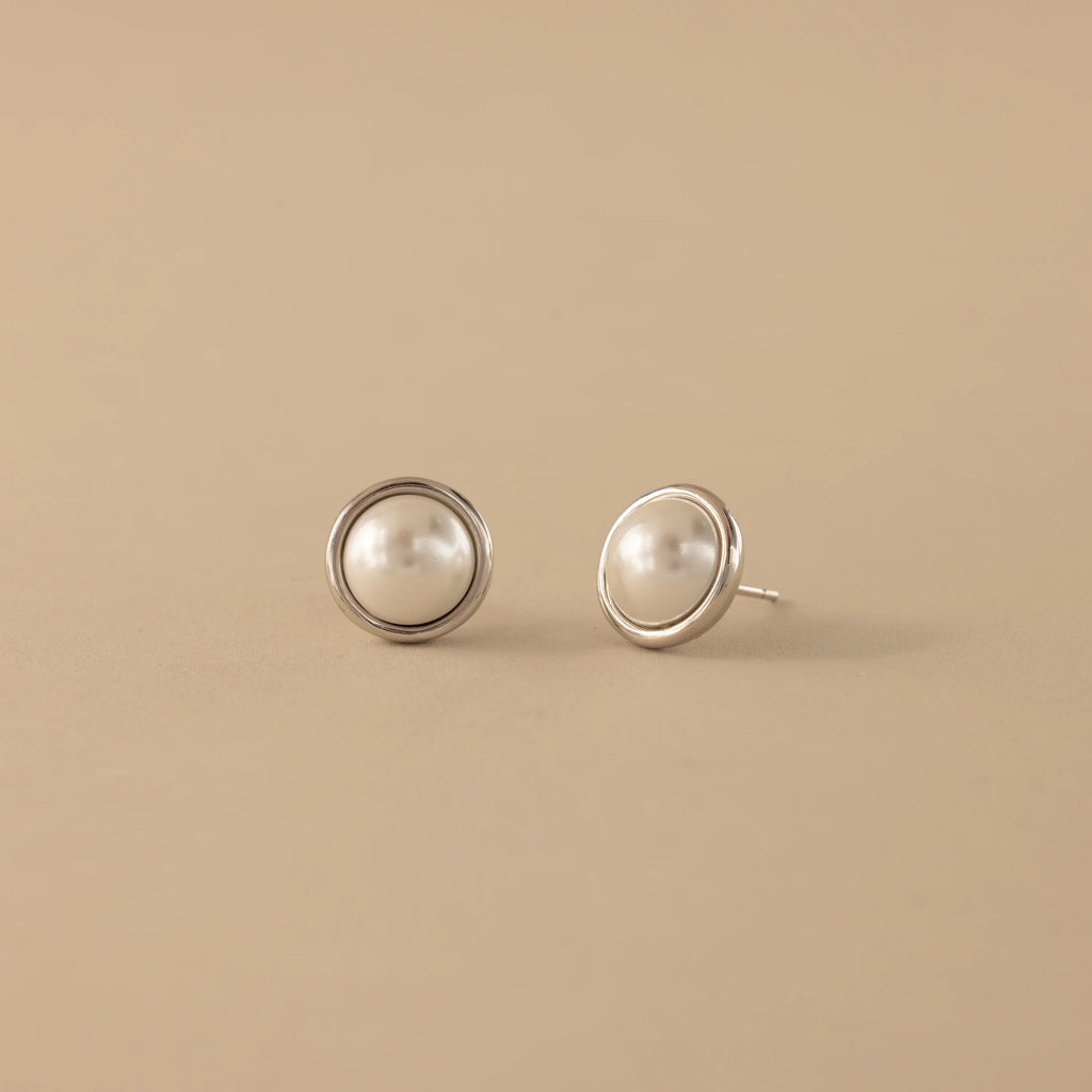 Pearl Bezel Studs Silver 18K Gold Plated