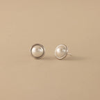 Pearl Bezel Studs Silver 18K Gold Plated
