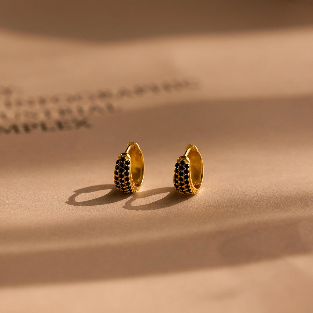 Chunky Onyx Pave Huggies Silver 18K Gold Plated