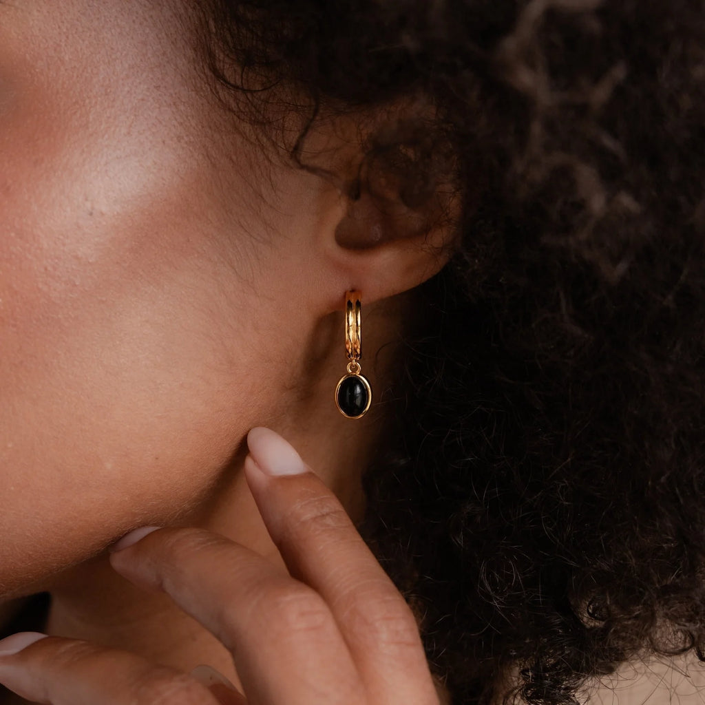 Black Onyx Hoops Bundle Silver 18K Gold Plated
