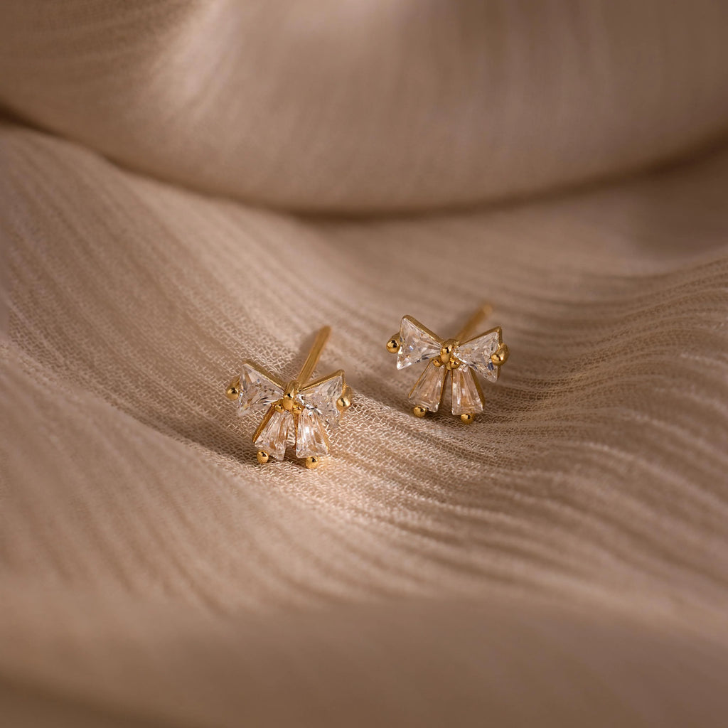 Diamond Bow Studs Silver 18K Gold Plated