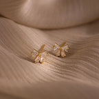 Diamond Bow Studs Silver 18K Gold Plated