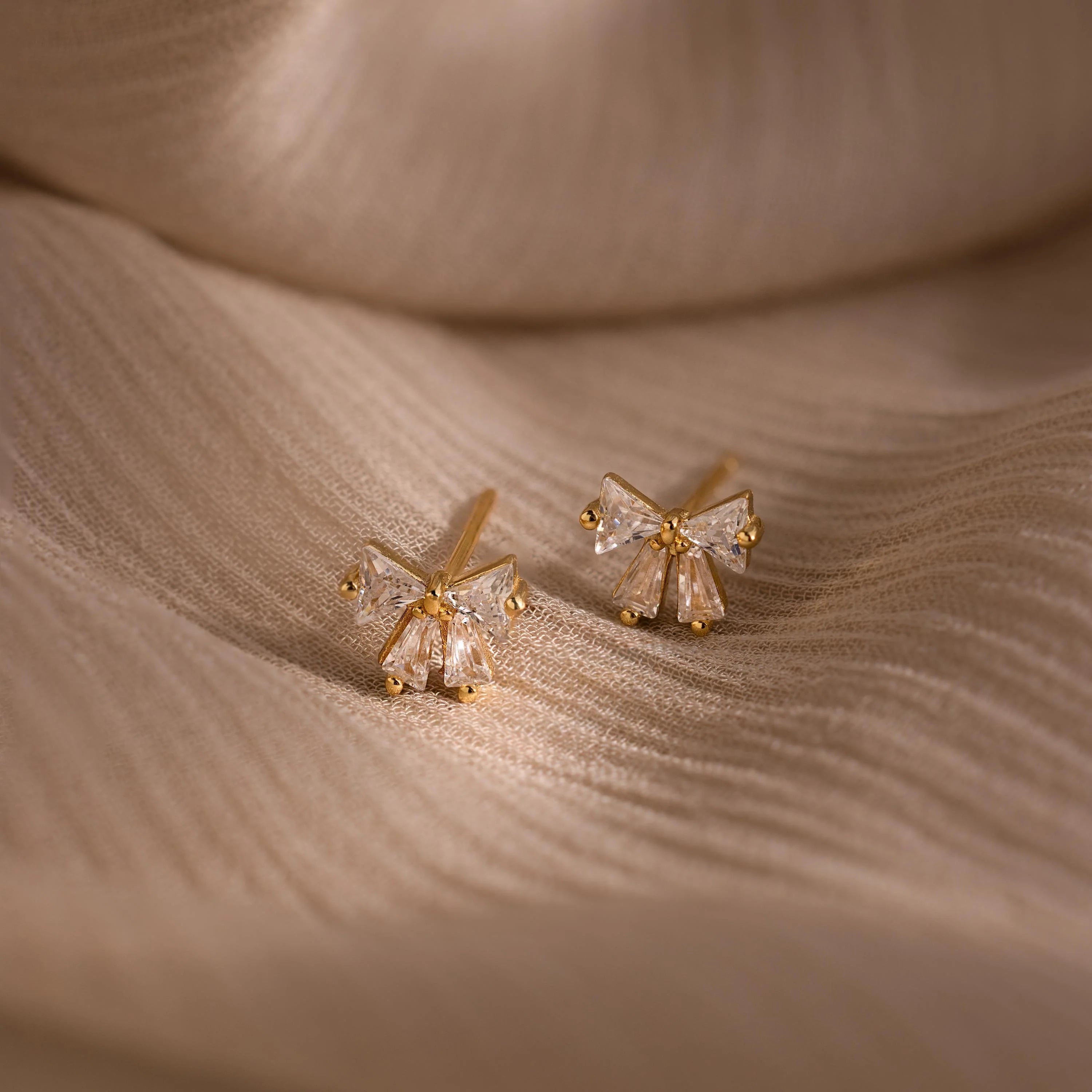 Diamond Bow Studs Silver 18K Gold Plated