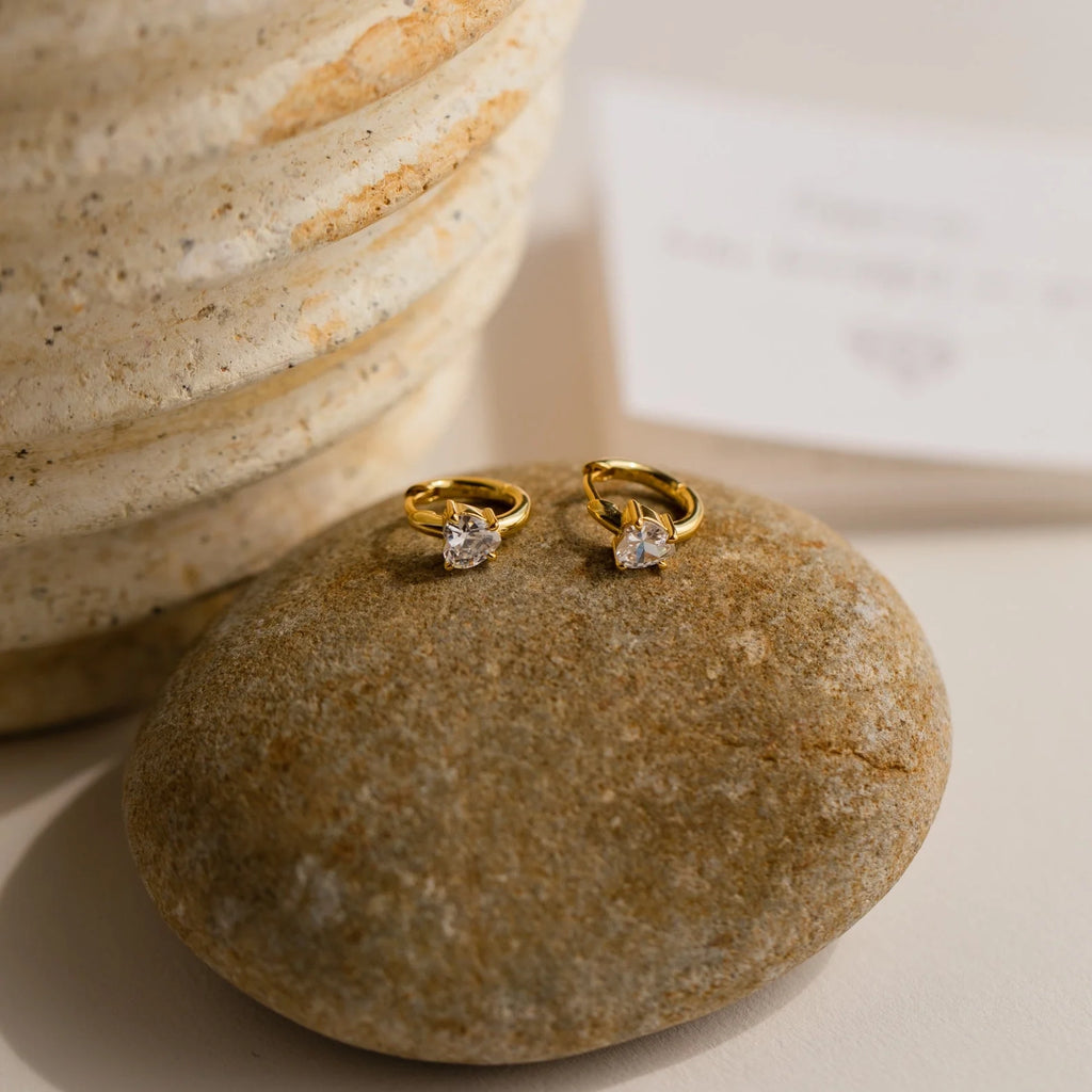 Diamond Heart Huggies Silver 18K Gold Plated