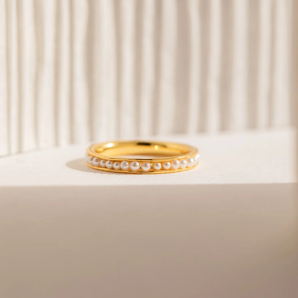 Alicia Pearl Inlay Band Silver 18K Gold Plated