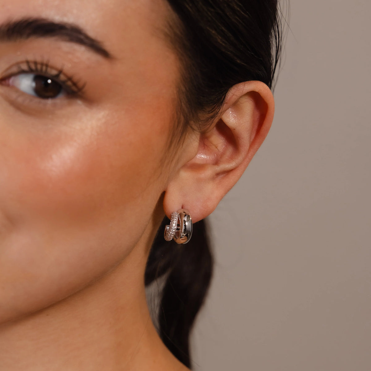 Duo Pave Dome Studs Silver 18K Gold Plated