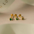 Emerald Flat Back Earring Set Silver 18K Gold Plated