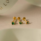 Emerald Flat Back Earring Set Silver 18K Gold Plated