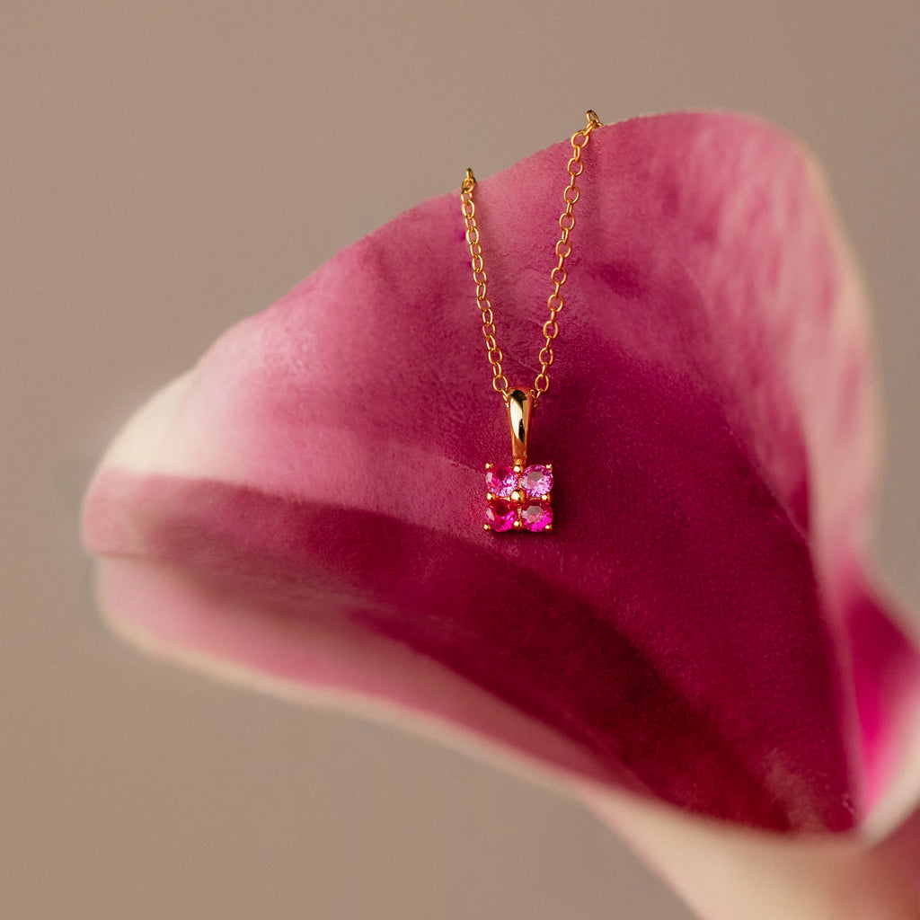 Ombre Ruby Flower Necklace Silver 18K Gold Plated