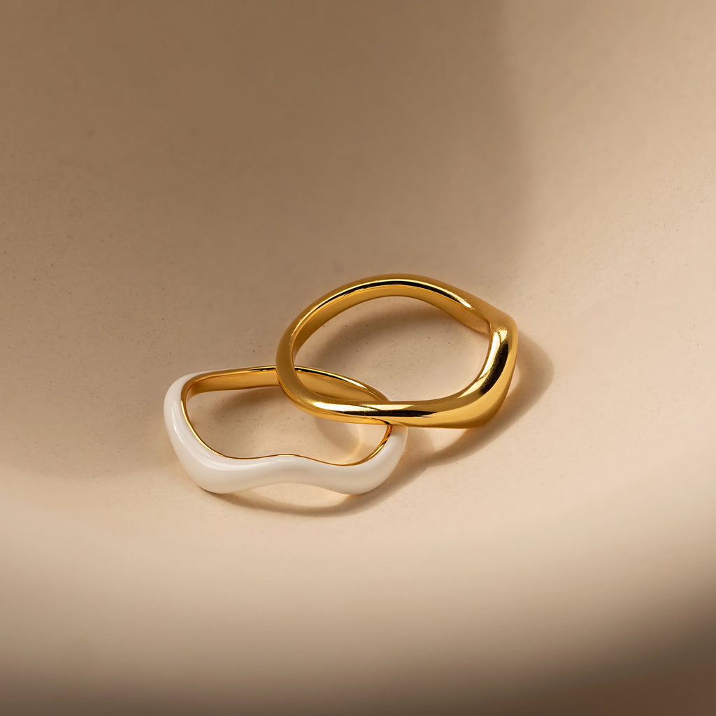 Duo Wave Ring Set Silver 18K Gold Plated