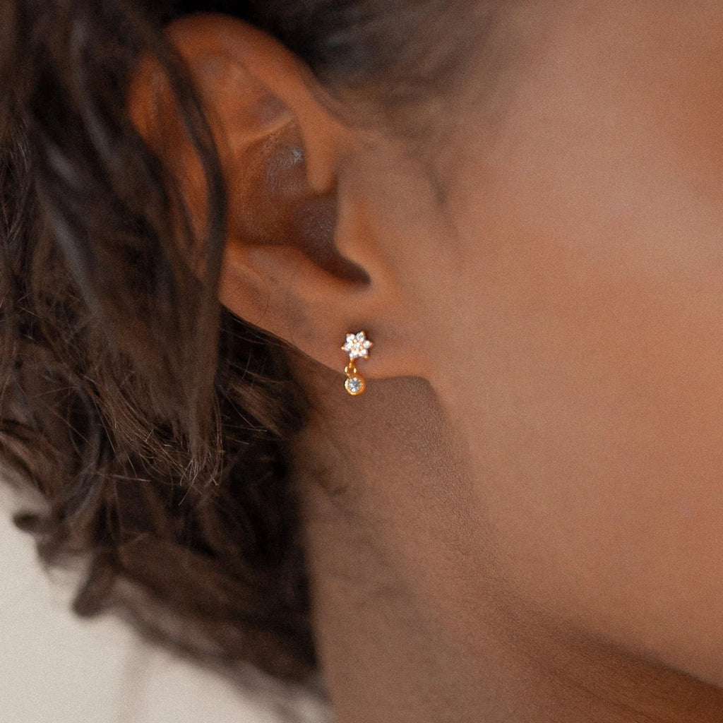 Diamond Flower Studs Silver 18K Gold Plated