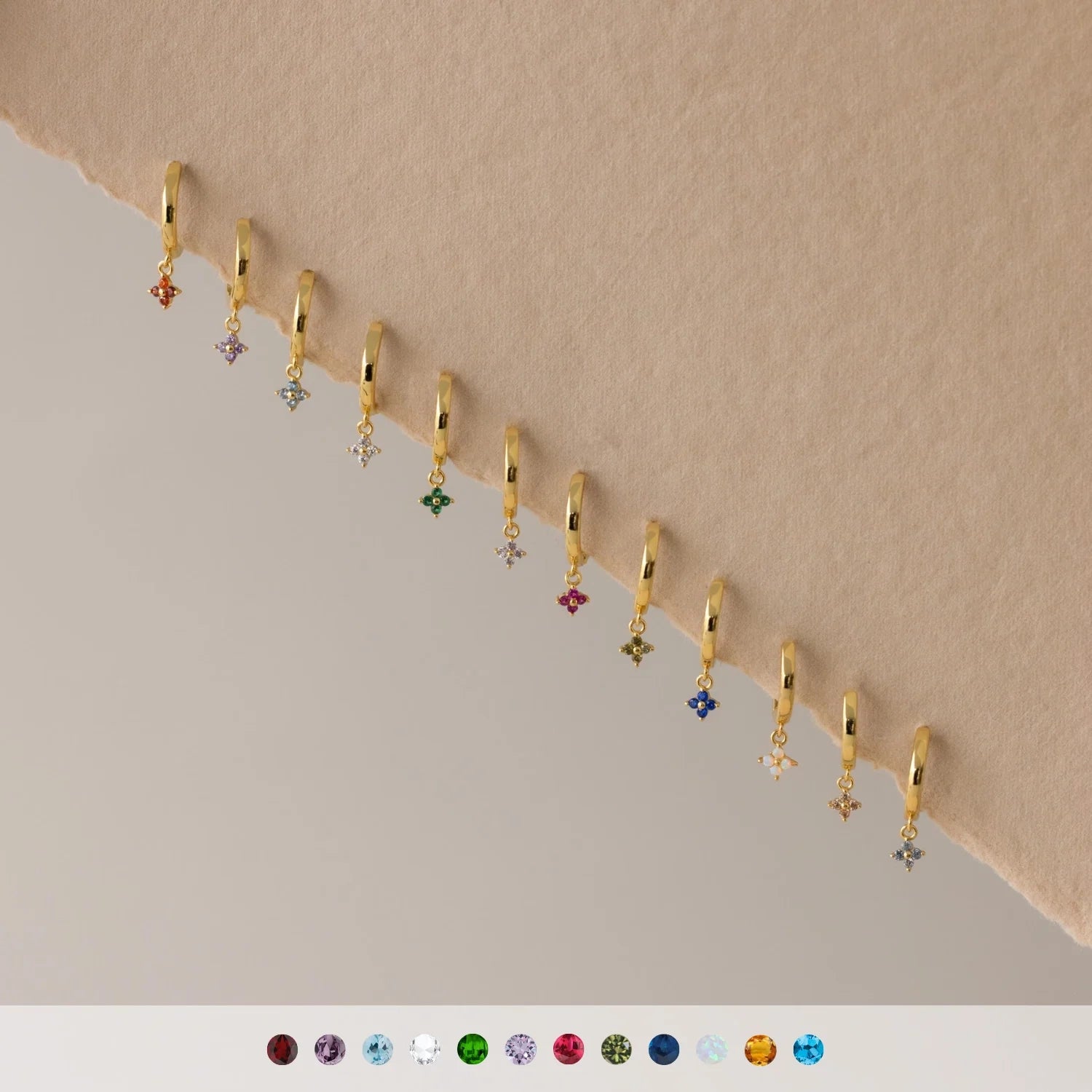 Ivy Birthstone Hoops Silver 18K Gold Plated