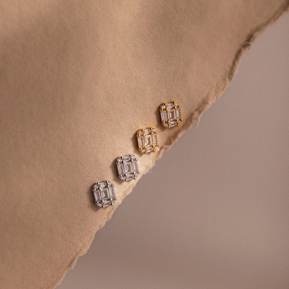 Diamond Stud Earrings Silver 18K Gold Plated