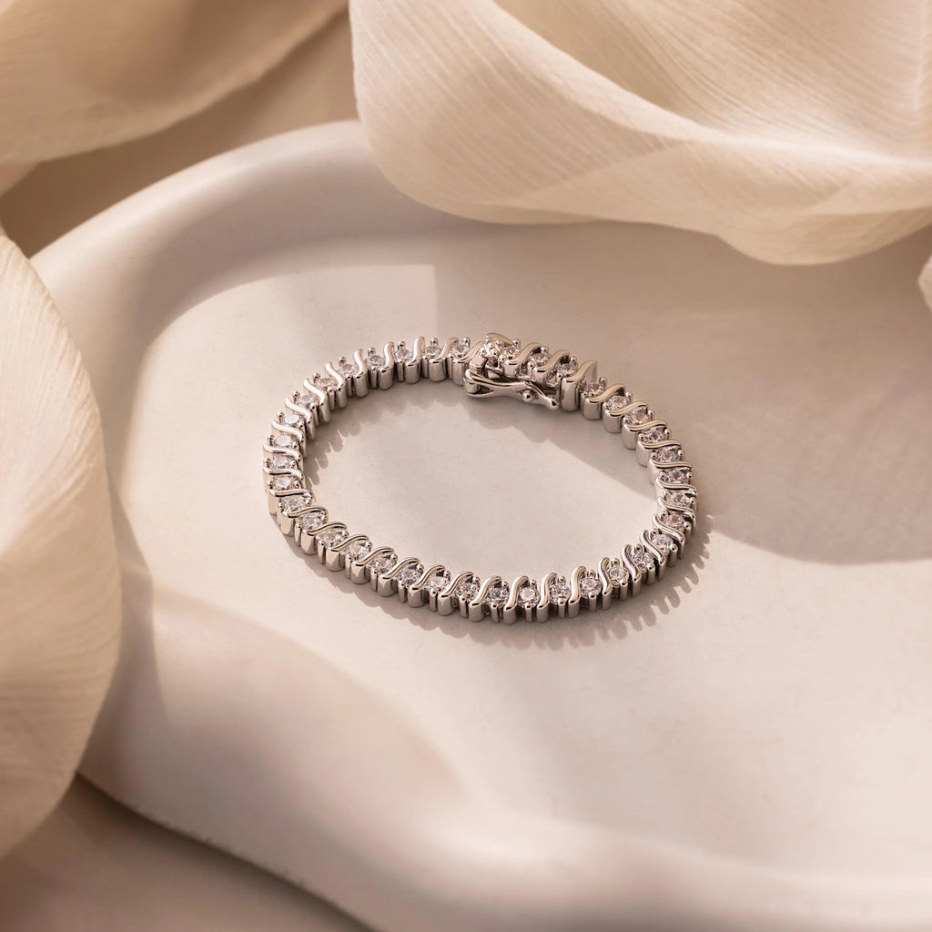 Diamond S-Link Tennis Bracelet Silver 18K Gold Plated