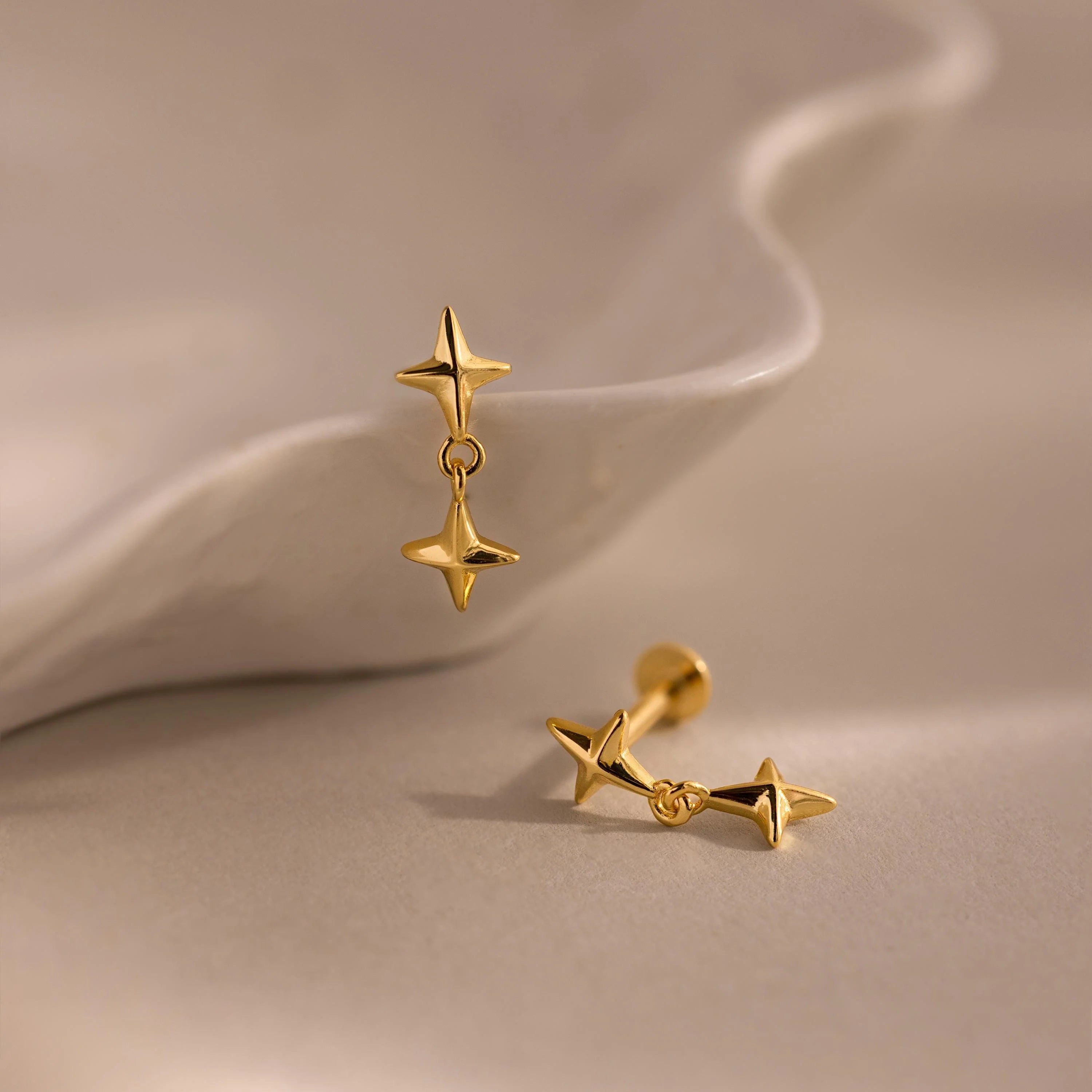 Star Drop Flatback Studs Silver 18K Gold Plated
