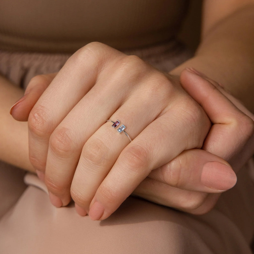 Custom Duo Vertical Baguette Birthstone Ring