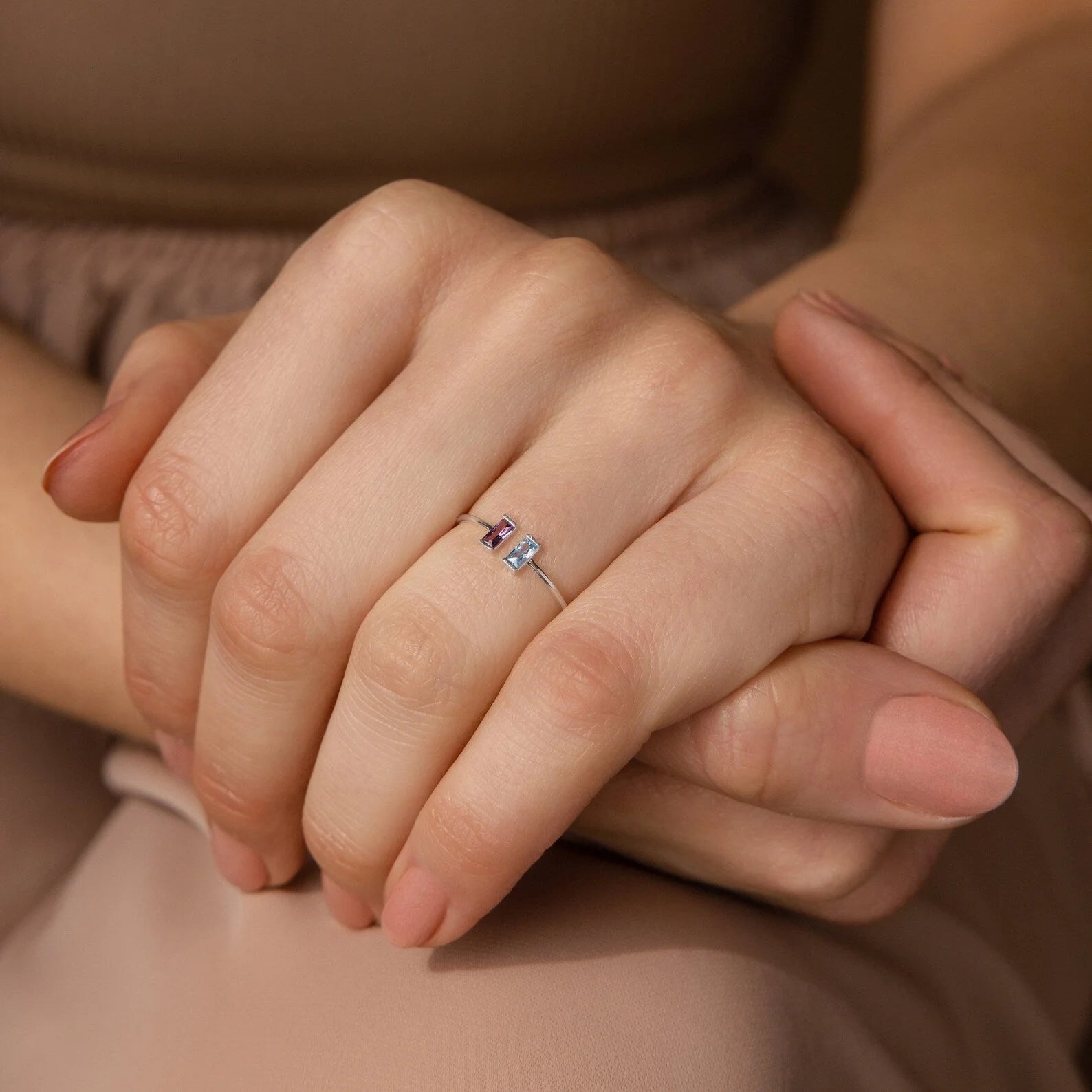 Custom Duo Vertical Baguette Birthstone Ring