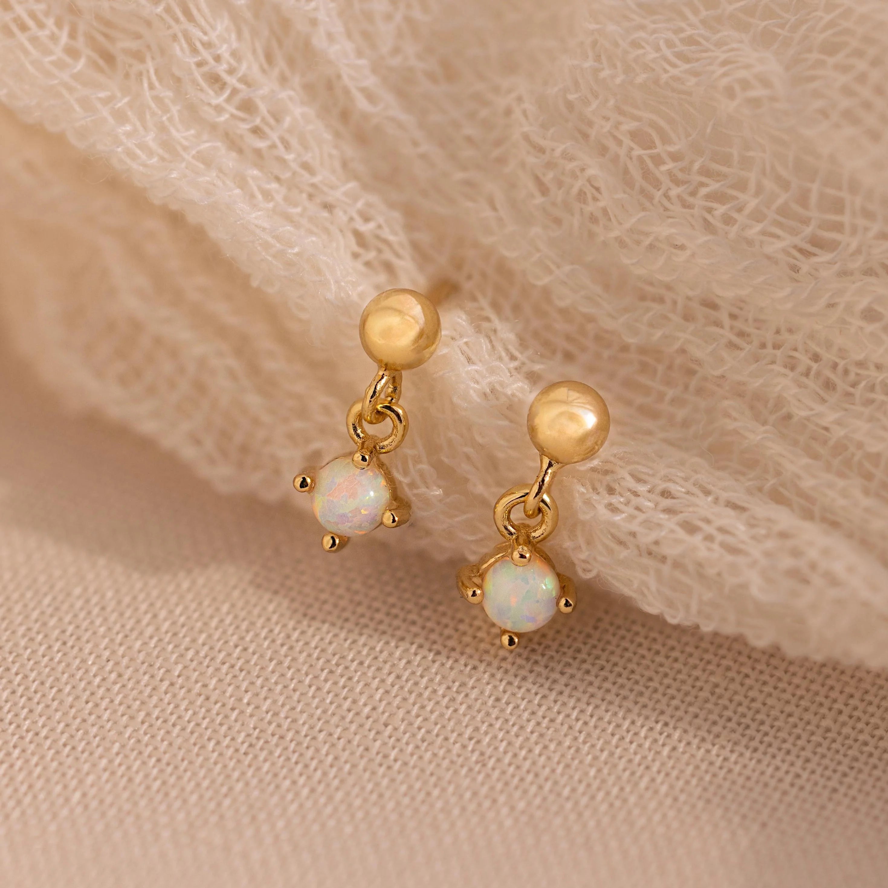 Dainty Opal Drop Studs Silver 18K Gold Plated