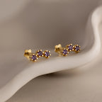 Amethyst Cluster Flatback Studs Silver 18K Gold Plated