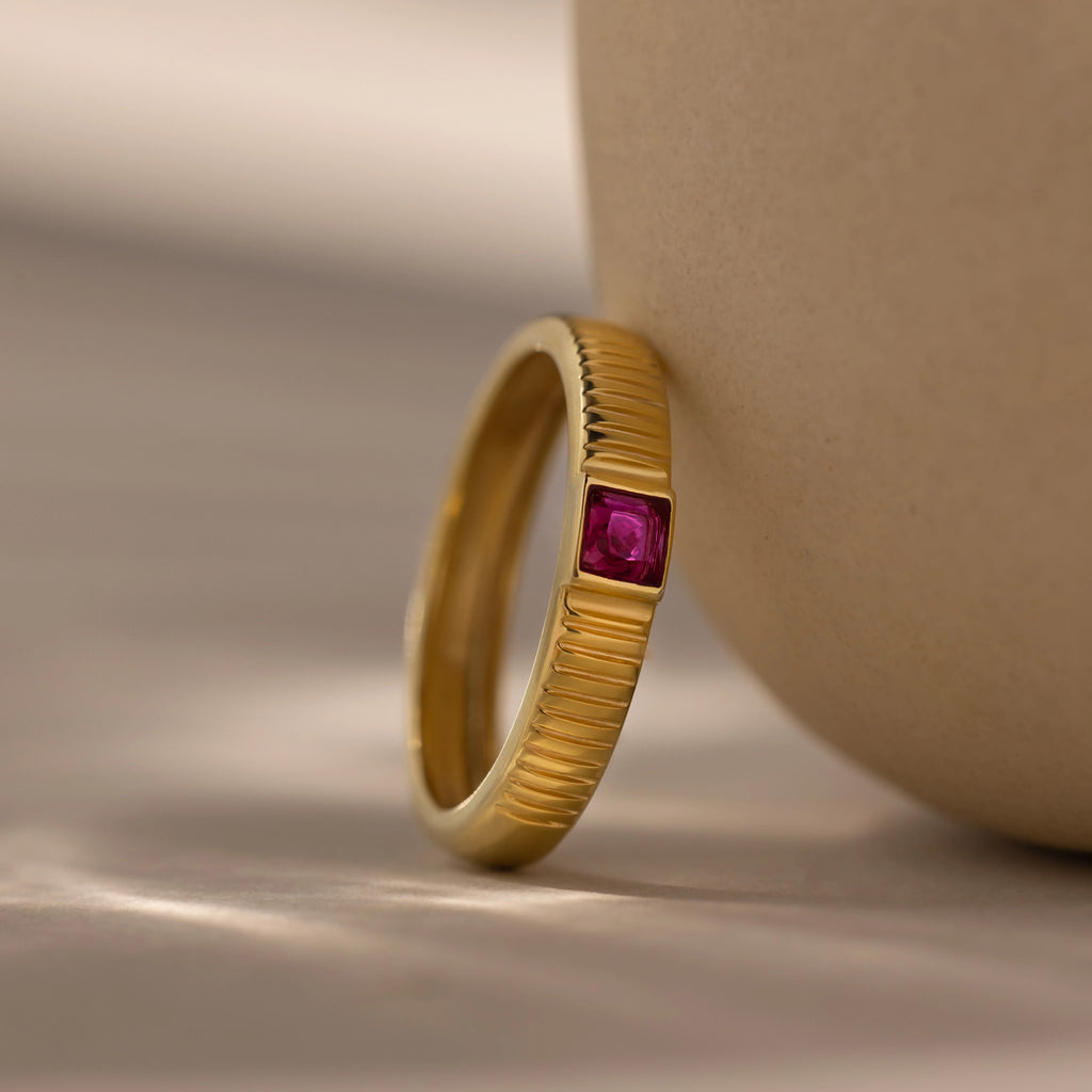 Ruby Ribbed Band Silver 18K Gold Plated