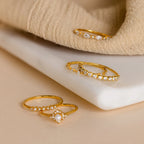 Pearl Diamond Stacking Rings Silver 18K Gold Plated