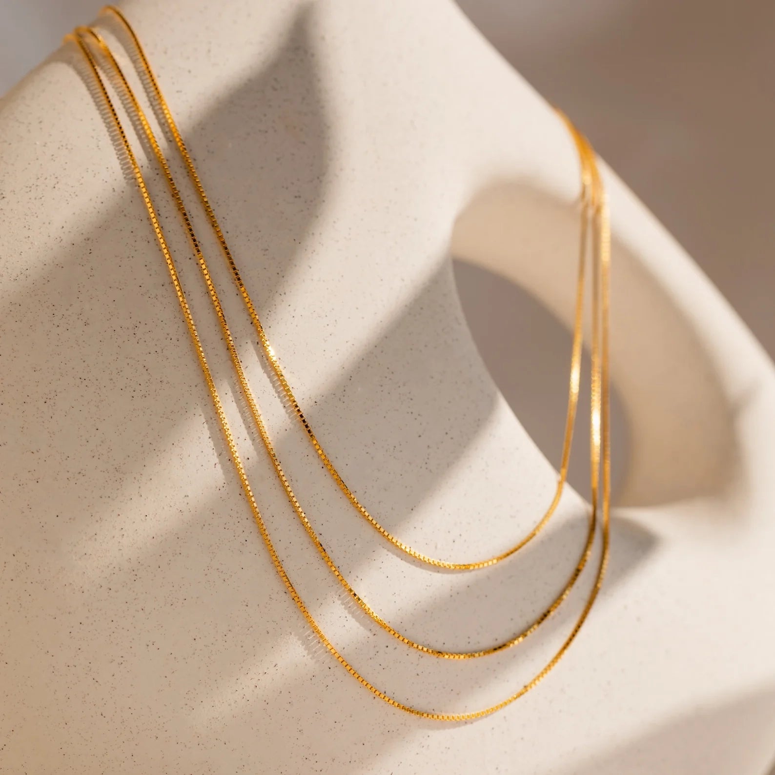 Triple Box Chain Necklace Silver 18K Gold Plated