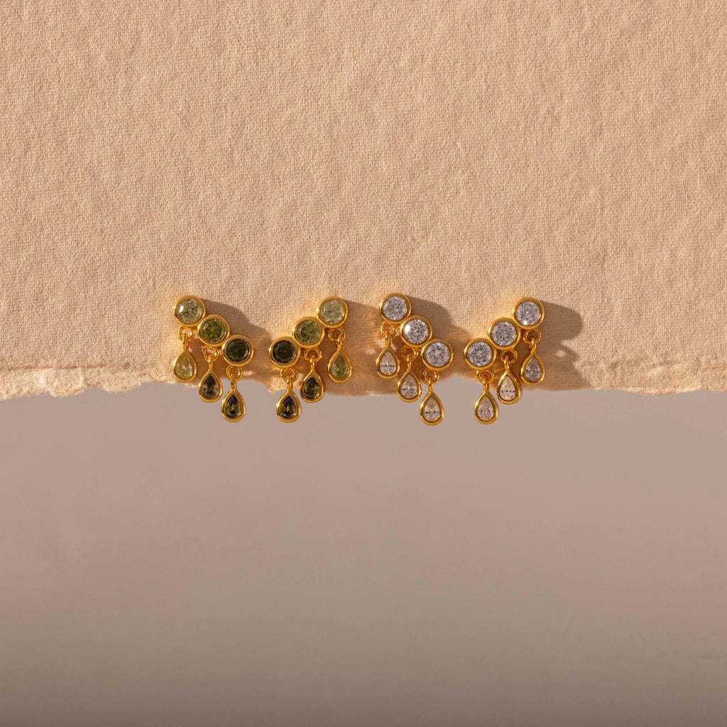 Gemstone Raindrop Flat Back Studs Silver 18K Gold Plated