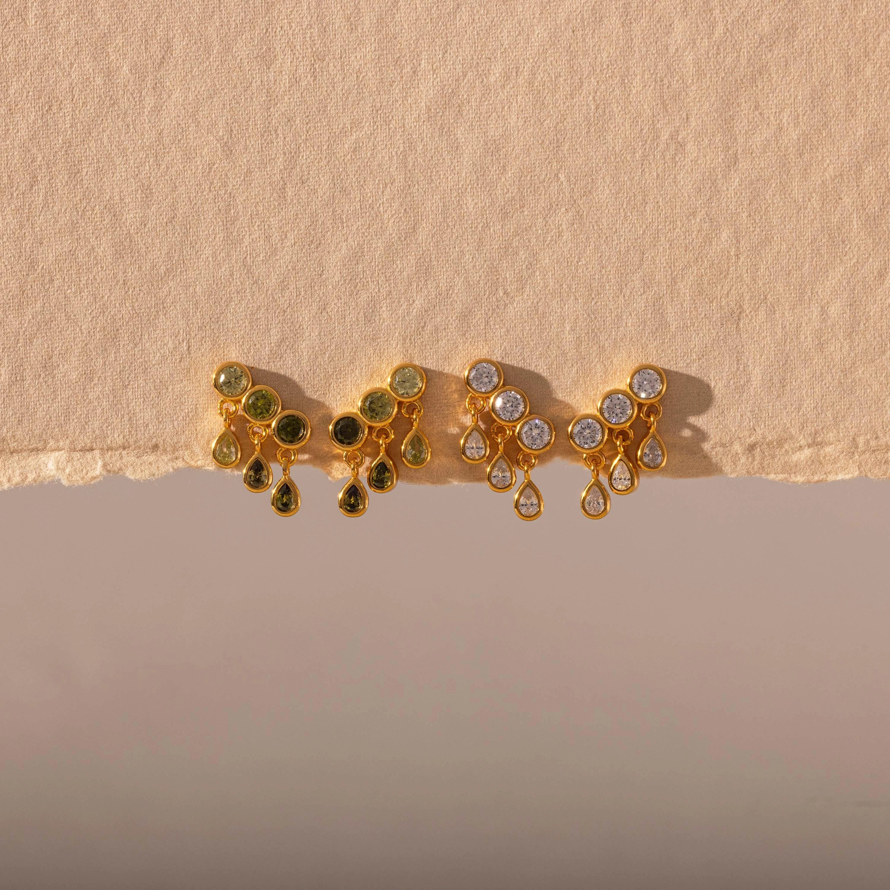 Gemstone Raindrop Flat Back Studs Silver 18K Gold Plated