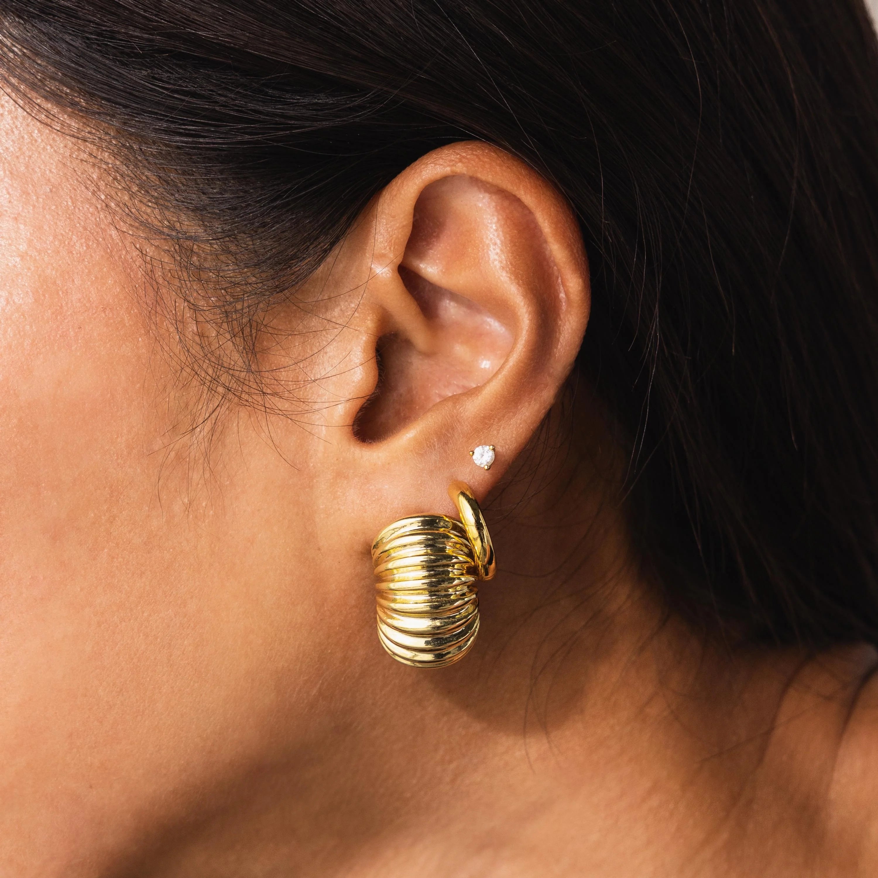 Chunky Ribbed Hoops Silver 18K Gold Plated