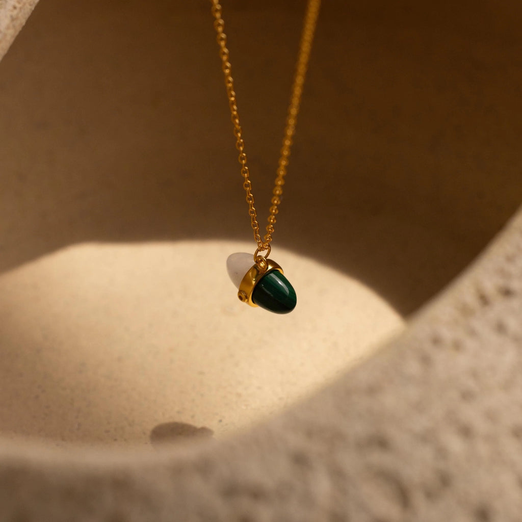 Malachite & Moonstone Necklace Silver 18K Gold Plated