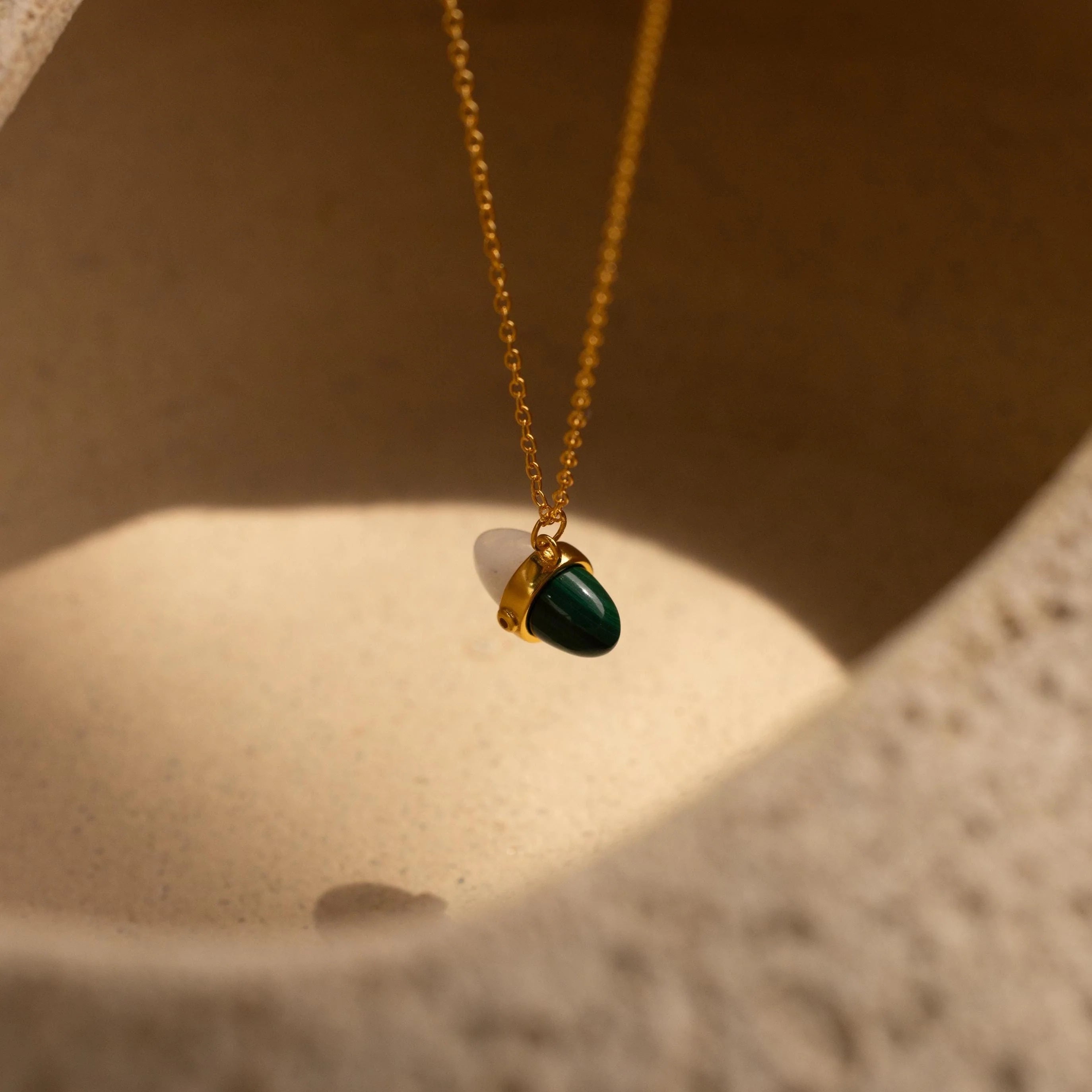 Malachite & Moonstone Necklace Silver 18K Gold Plated