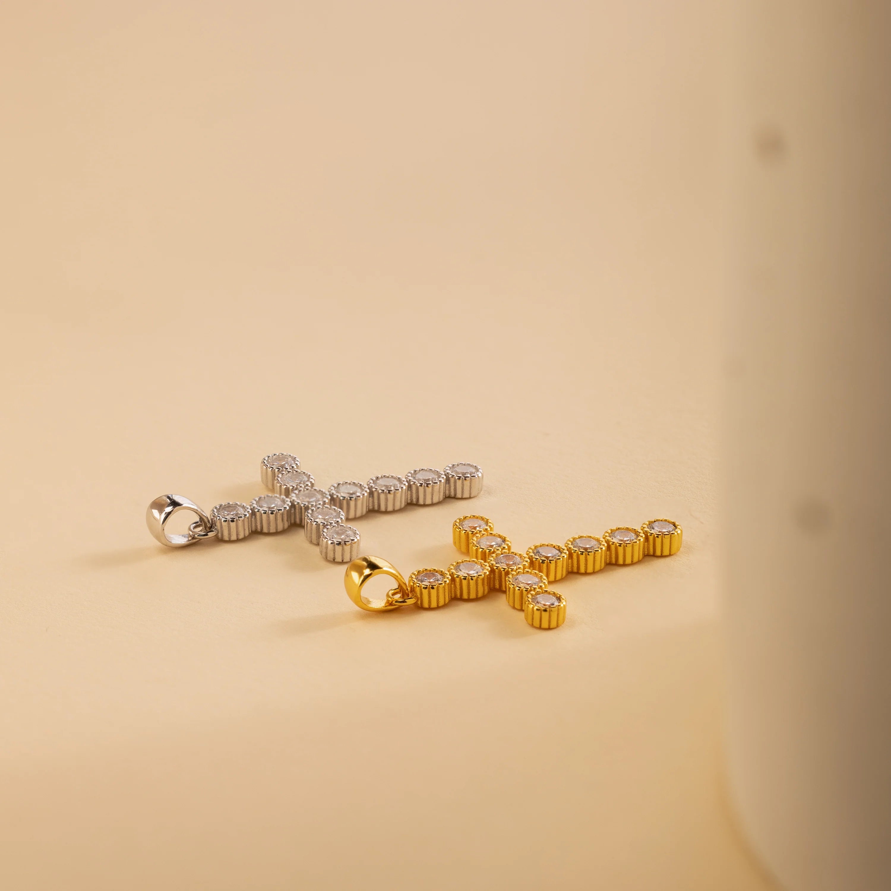Pave Cross Charm Silver 18K Gold Plated