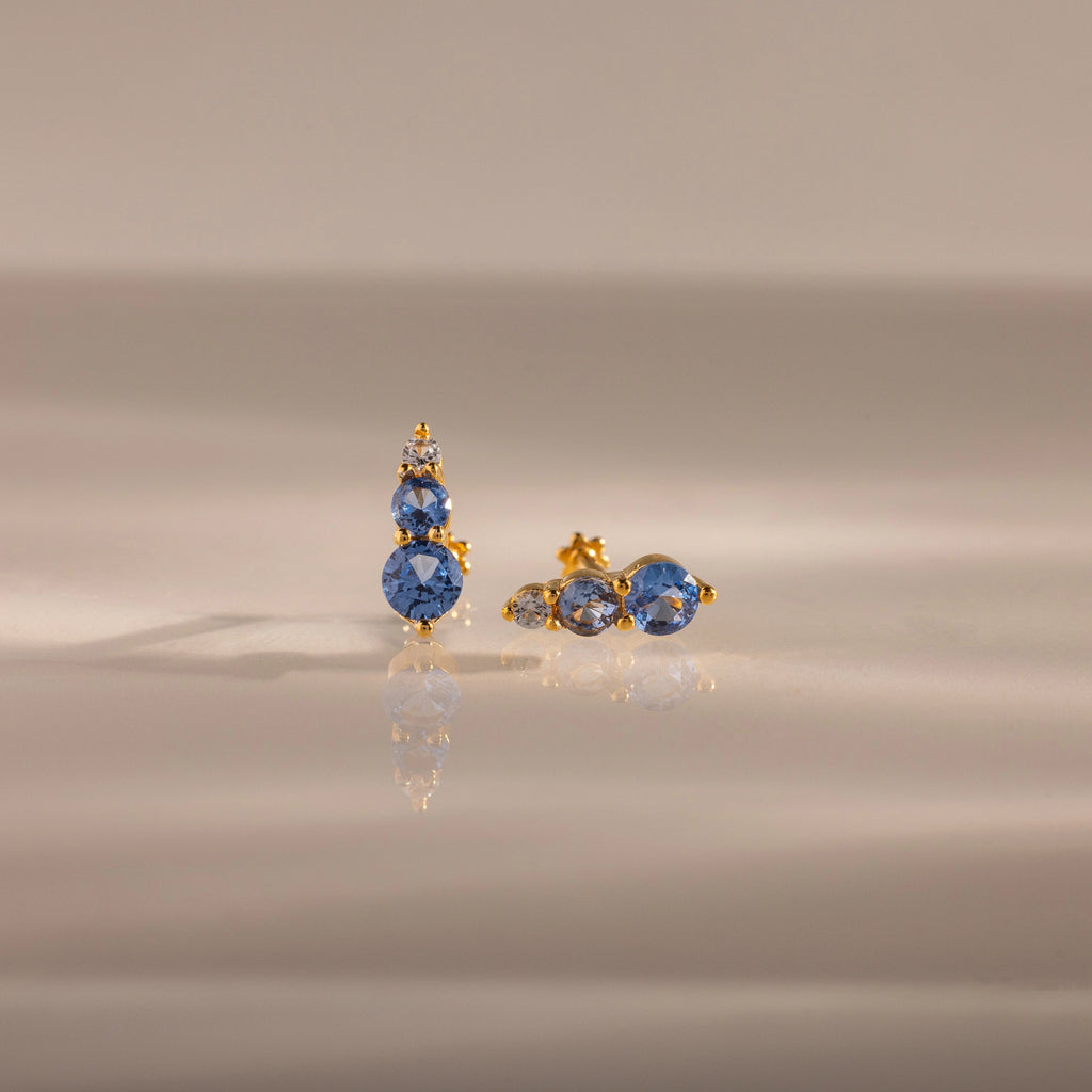Aquamarine Ombre Flatback Studs Silver 18K Gold Plated