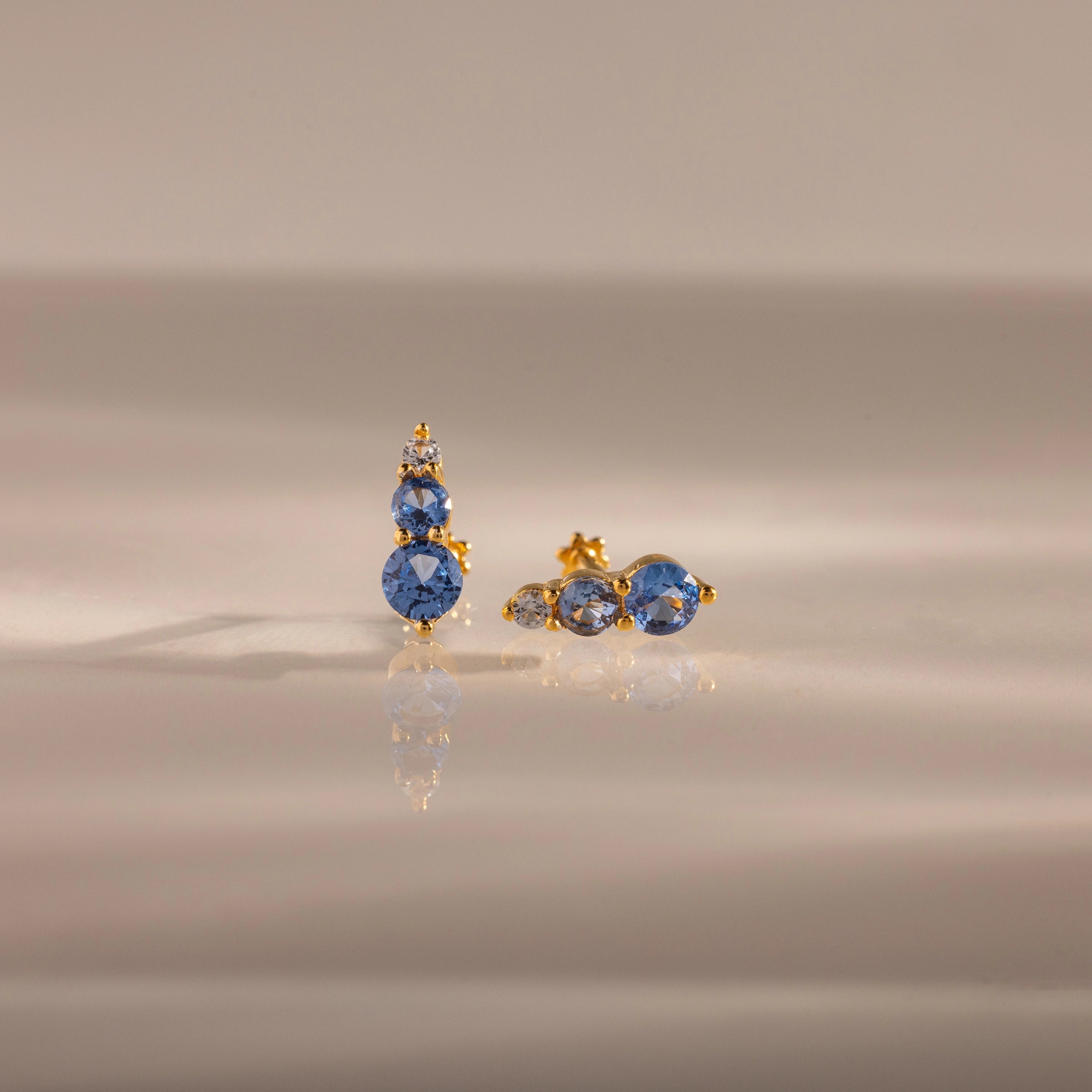 Aquamarine Ombre Flatback Studs Silver 18K Gold Plated