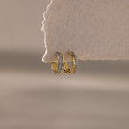 Half Pave Huggies in Mixed Metal Silver 18K Gold Plated