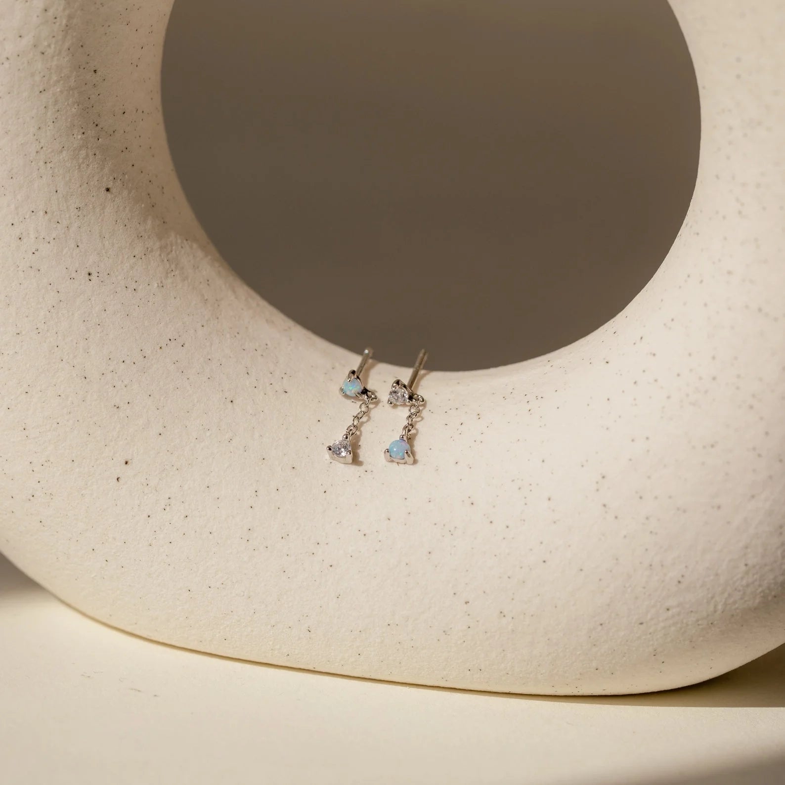 Opal Drop Studs Silver 18K Gold Plated