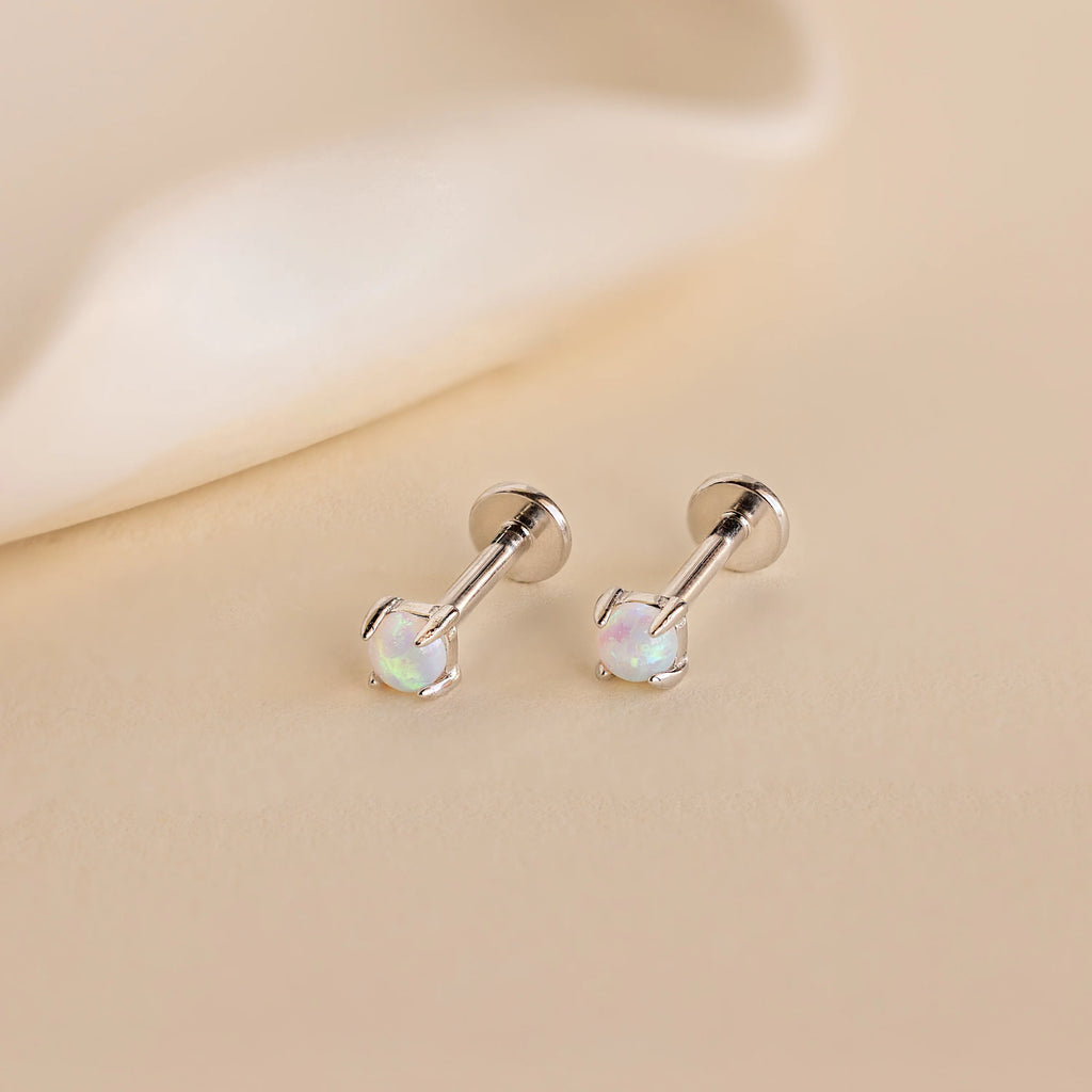 Opal Flat Back Studs Silver 18K Gold Plated