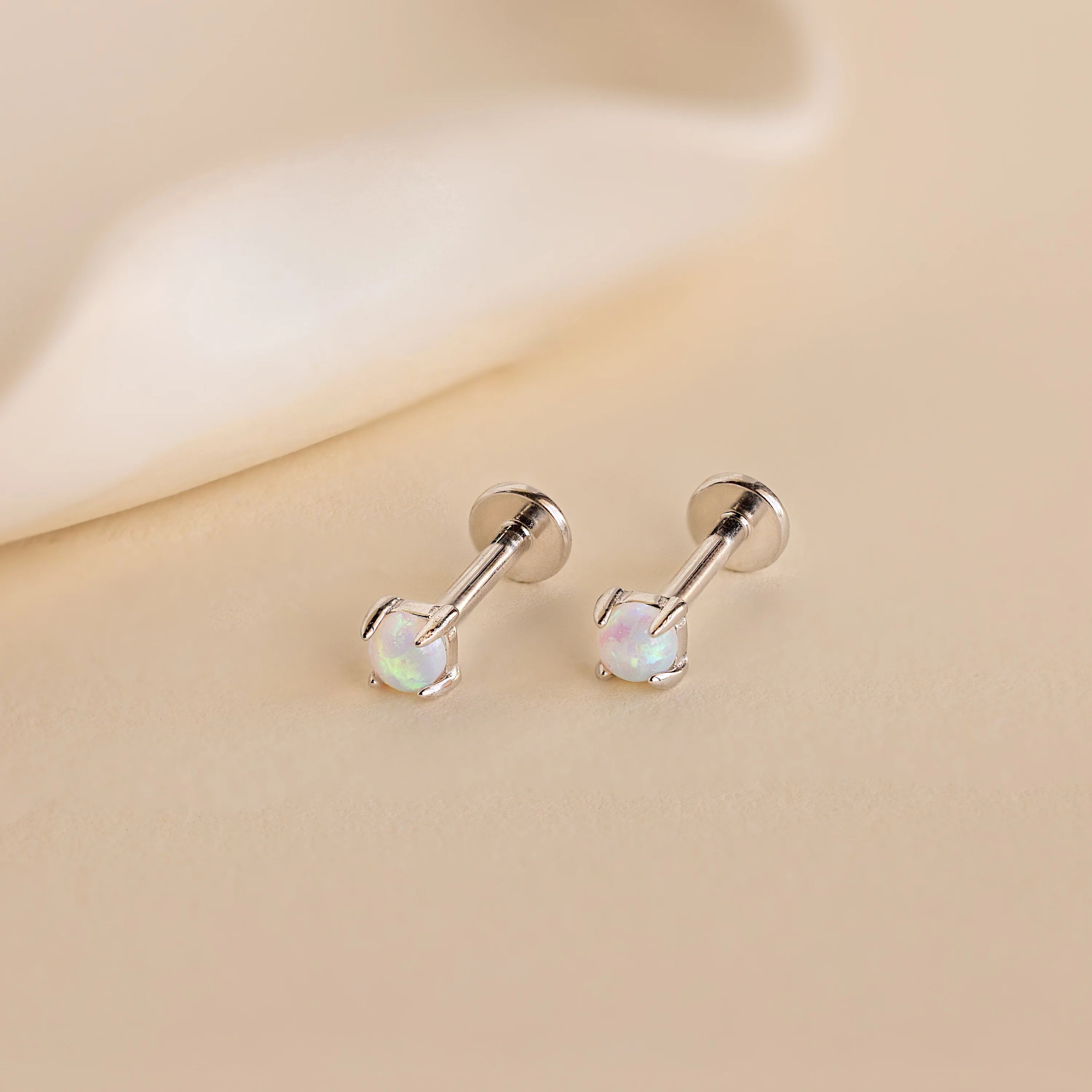 Opal Flat Back Studs Silver 18K Gold Plated